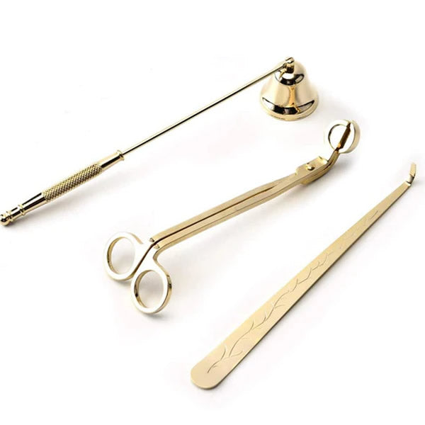 Candle Care Kit With Wick Trimmer, Wick Dipper, and Candle Snuffer - Gold